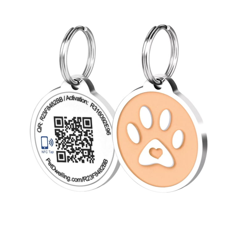 Pet Dwelling Smart QR Code NFC Pet ID Tag Dog Tags Cat Tags Online Pet Profile Instant Email Alert Scanned QR Tag GPS Location Southern Peach Paw Walmart