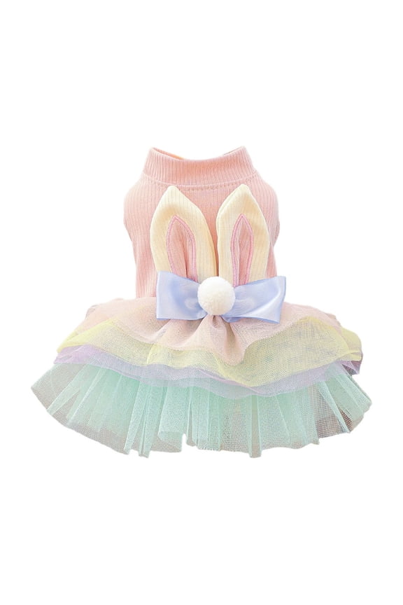 Pet Easter Dress Bunny Tutu Skirt For Small Dog Cat Spring Holiday Party Outfit Mesh Pink M Size Nylon Spandex