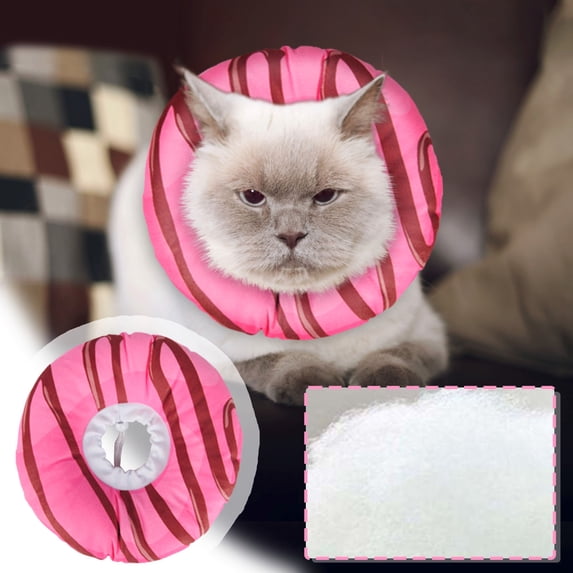 Pet Elizabeth Collar Anti-Bite Donuts for 10-38 Inch Adjustable Neck Soft Cotton Recovery Neck Cone for Cats and Dogs Grooming Headgear, Hot Pink Size XS