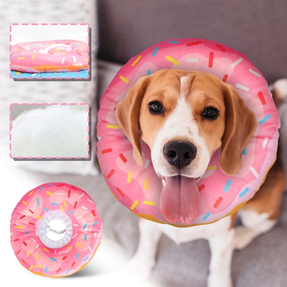 Pet Elizabeth Donut Collar - Soft Protective Recovery Neck Cone, Adjustable Anti-Bite Grooming Headgear for Dogs & Cats, Cute Costume for Post-Surgery Healing, Pink, L
