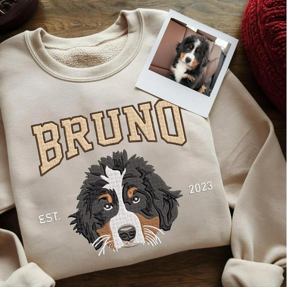 Pet Embroidered Sweatshirt, Embroidered Dog, Custom Dog Face Embroidered From Photo, Unisex Sweatshirt LINHKHA