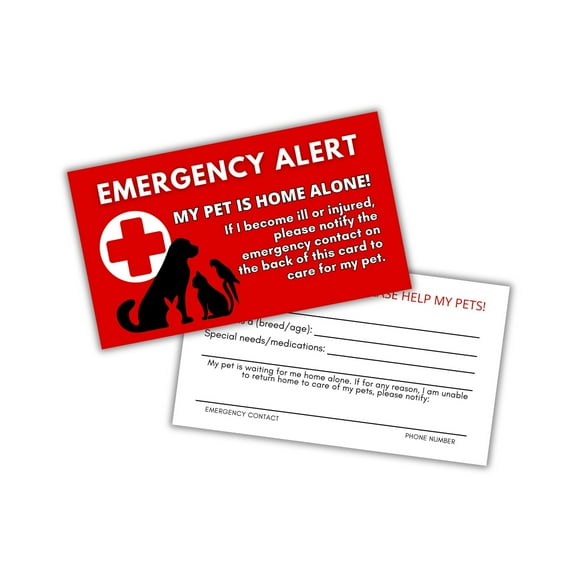 Pet Emergency Alert Cards 30pk 2x3.5 Wallet Size My Dog or Cat is Home Alone Vet Help My Pets Special Needs and Medications Phone Number ICE Contact