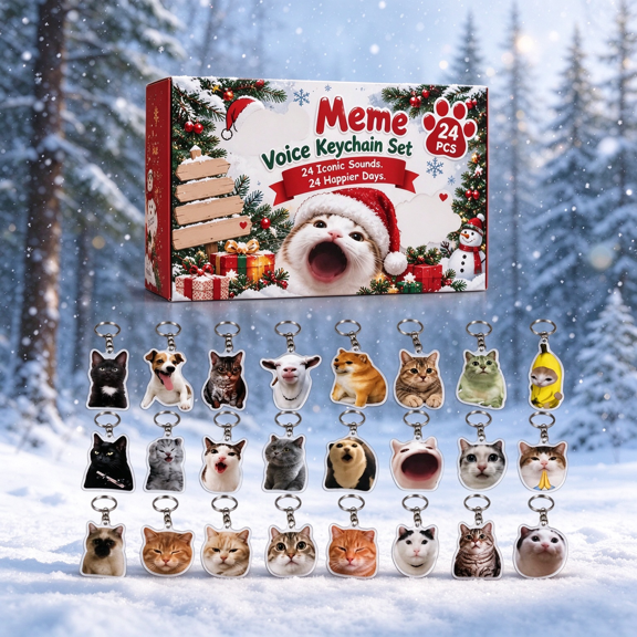 Pet Emoji Advent Calendar, Meme Pet Themed Advent Calendar With Hanging Charm Pendants, Festive Countdown Filled With Funny And Cute Pet Designs