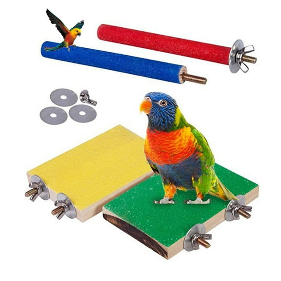 Pet Enjoy 4Pcs Colorful Bird Perch Stand Platform,Bird Cage Accessories Wood Playground Paw Grinding Stick for Pet Parrot Budgies Parakeet Cockatiels Conure Lovebirds