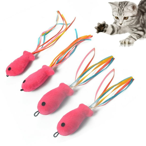 Pet Enjoy 4Pcs Plush Cat Toys,Simulation Colorful Ribbon Fish Shape Cat Interactive Toys,Cat Playing Teaser Pet Interactive Plush Toy for Kitten
