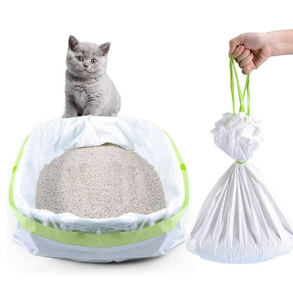 Pet Enjoy 7Pcs/Roll Cat Litter Box Liners,Jumbo Extra Durable Drawstring Kitty Litter Pan Bags,Thicken Cat Waste Litter Bags Pet Cat Supplies