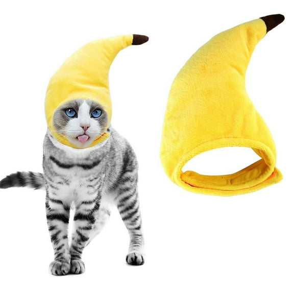 Pet Enjoy Cat Banana Hat Headwear,Cat Dog Soft Headgear Costume Pet Banana Cap,Funny Fruit Banana Apparel for Cats Kitten Puppy Small Dogs