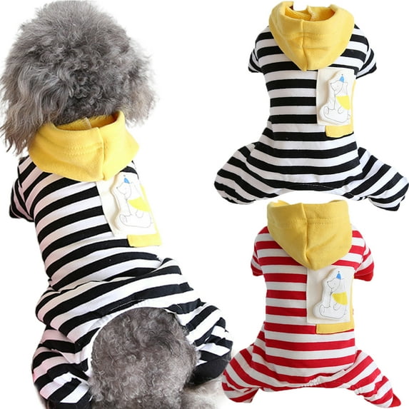 Pet Enjoy Dog Pajamas Striped Pet Jumpsuits Dog Hoodie Onesies,Warm Pet Pajamas Cute Dog Bodysuits Apparels Soft Pet Clothes for Puppy Small Dogs
