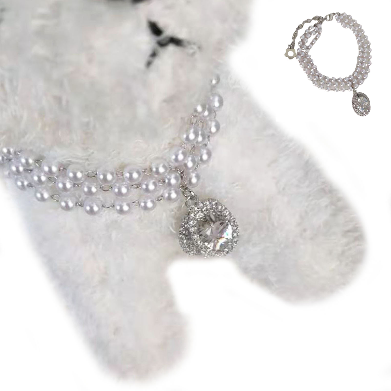Pet Enjoy Exquisite Dog Pearl Collar Necklace,Sparkling 3 Rows Pearl Pet Necklace with Faux Rhinestone Pendant,Pet Pearl Neck Strap for Dogs Cats Puppy Kitten - image 1 of 8