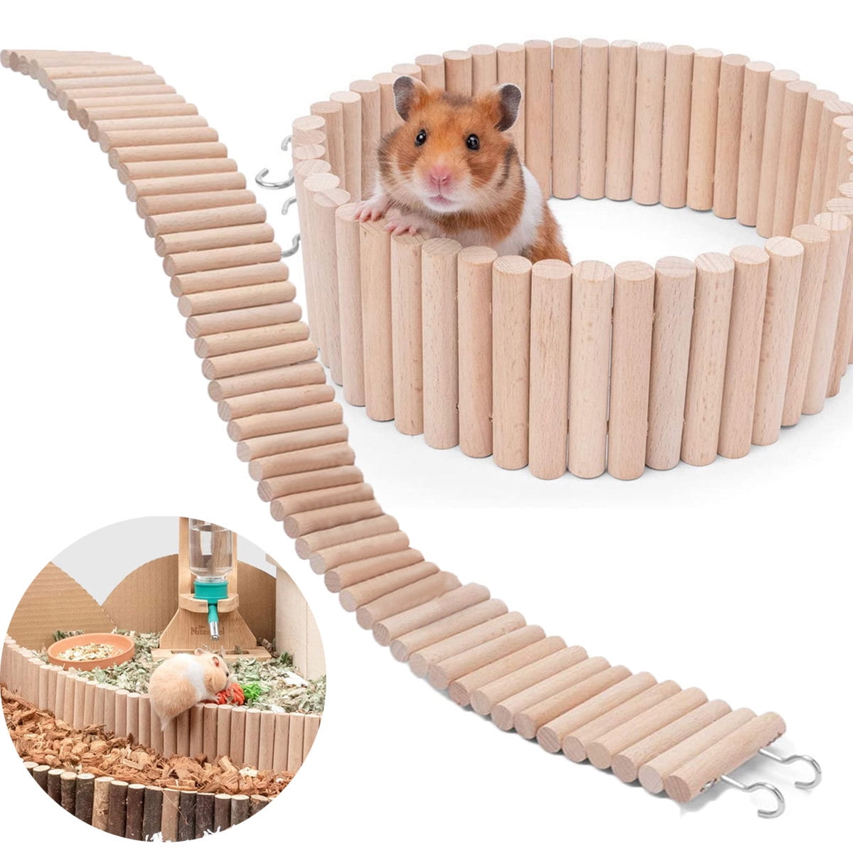 Pet Enjoy Hamster Suspension Bridge Toy Wooden Long Climbing Ladder Bendable Cage Habitat Toy for Hamster Mice Mouse Gerbils and Other Small Animals