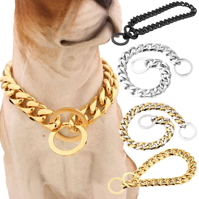 Pet Enjoy Heavy Duty Choker Dog Chains with Safety Lock,Gold/Silver/Black Dog Collars,Strong