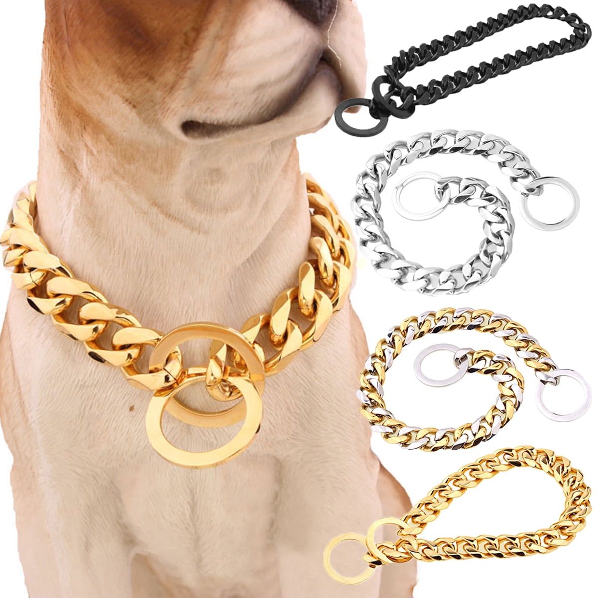 Pet Enjoy Heavy Duty Choker Dog Chains with Safety Lock,Gold/Silver ...