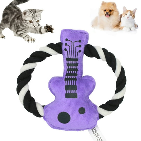Pet Enjoy Puppy Squeaky Chew Toys,Cotton Rope Guitar Shape Plush Toys for Aggressive Chewers,Squeaky Throwing Bite Toy for Dog Pets Playtime and Teeth Cleaning