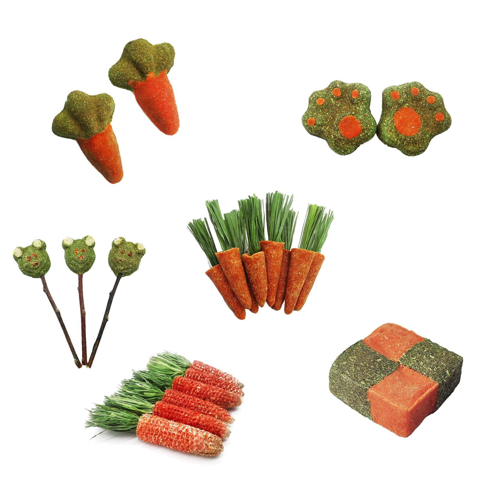 Pet Enjoy Rabbit Chew Toys,Safe Small Animal Chew TreatNatural Timothy Grass Cake Loofah Carrot