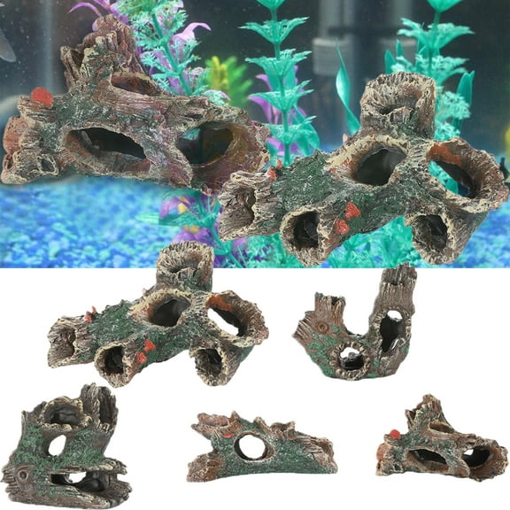 Pet Enjoy Trunk Aquarium Decor, Betta Fish Freshwater Ornament,Resin Wood Trunk Aquarium Decoration,Fish Tank Artificial Trunk Ornament with Holes & Aquarium Hideout Caves