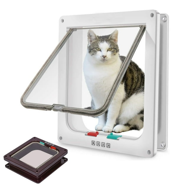 Pet Enjoy Wall Entry Pet Doors with Control Buttons,4 Way Locking Large Cat Door for Interior