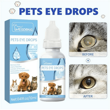 Pet Eye Drops Mild Eye Rinse Cleaner and Daily Tear Stain Remover for Dogs and Cats with Irritated, Inflamed and Dry Eyes - 12ml-1pcs
