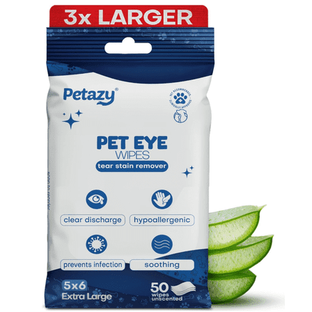 Pet Eye Wipes for Dogs | 3X Larger Unscented Hypoallergenic Gentle Eye Cleaner Wipes for Dogs & Cats | Pet Tear Stain Remover Wipes | 50 Count