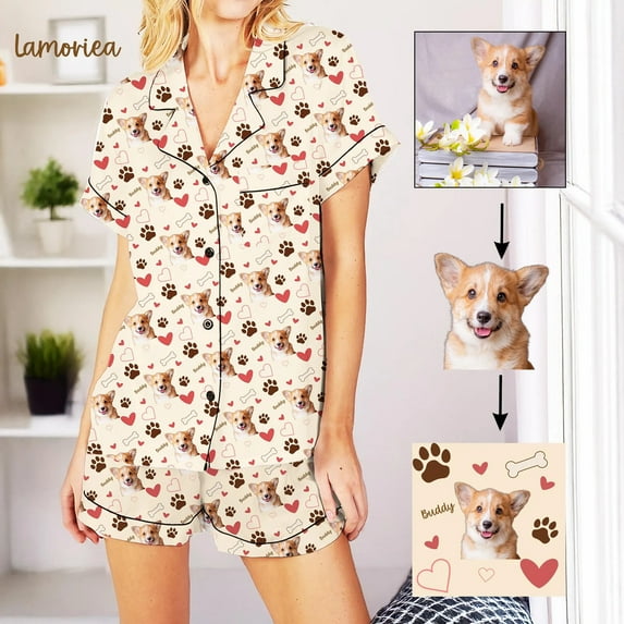 Pet Face Pajamas, Women's Pajama Set,Faces Short Pajama,Custom Pajamas, Pet Paw Pajamas,DogDad Pjs,Birthday/Pet Lover Gift