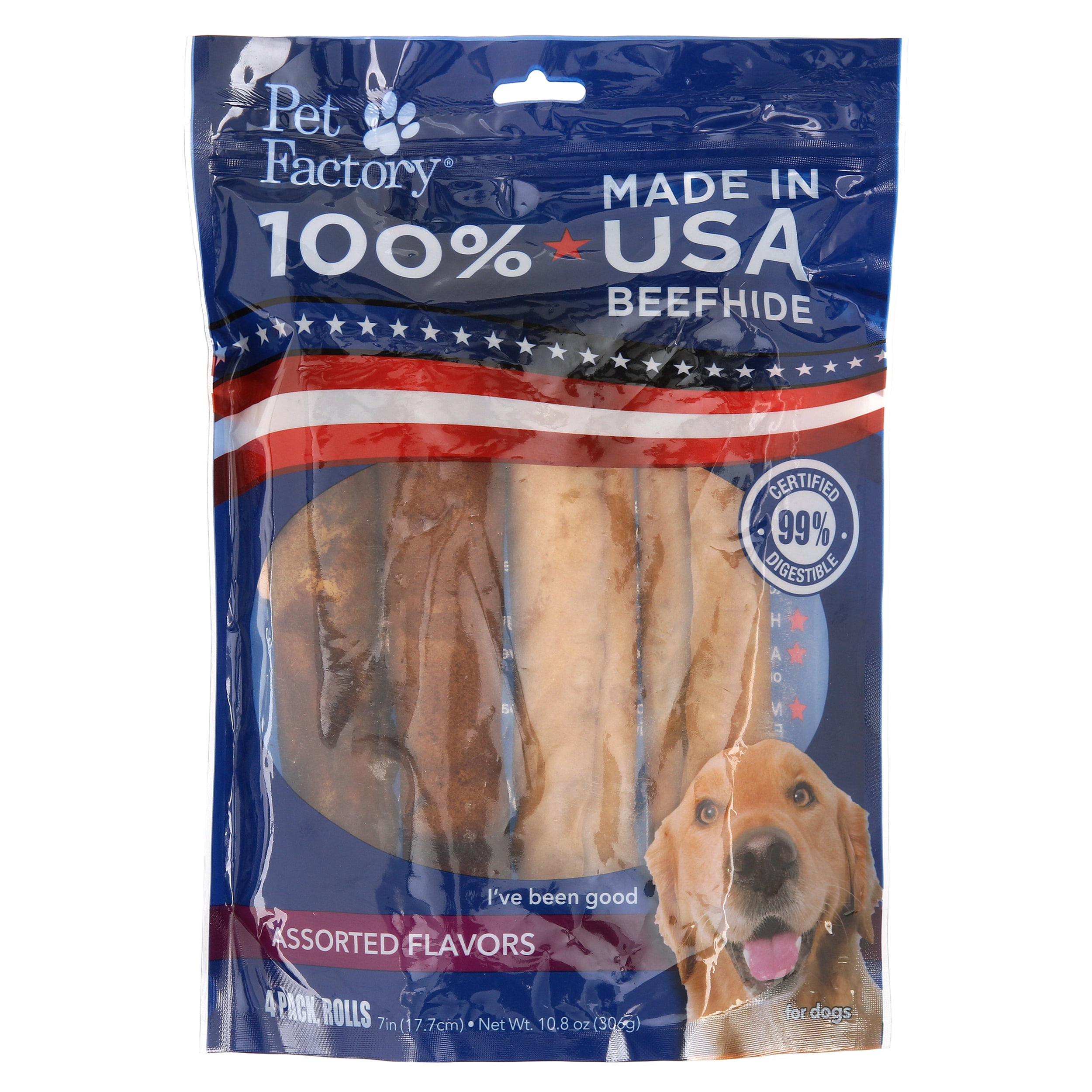 Pet Factory 100 Beefhide Assorted Flavors Medium Rolls Dog Chews 4 Count