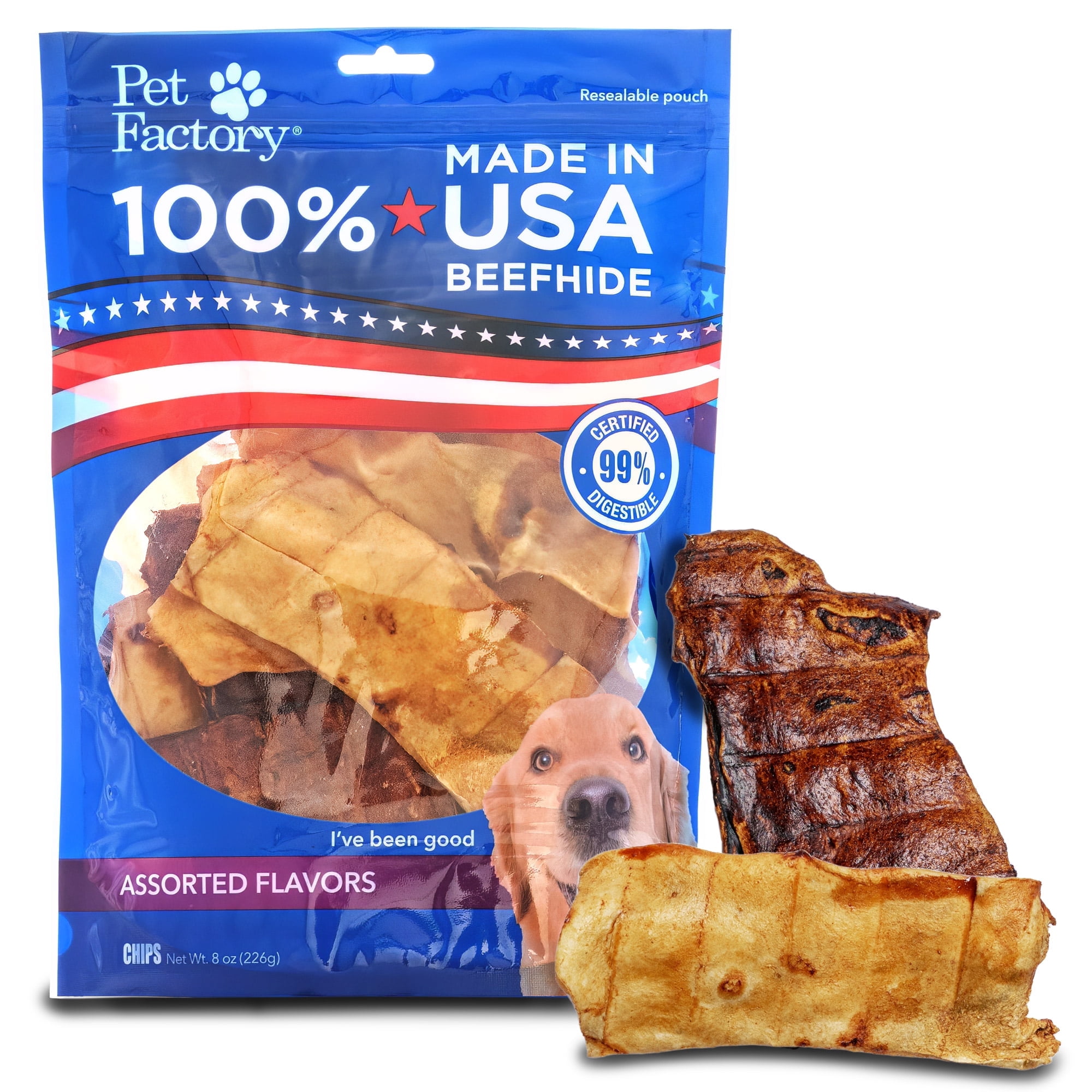 Pet Factory Long Lasting 100% USA Beefhide Chips Dog Chew Treats - Beef ...
