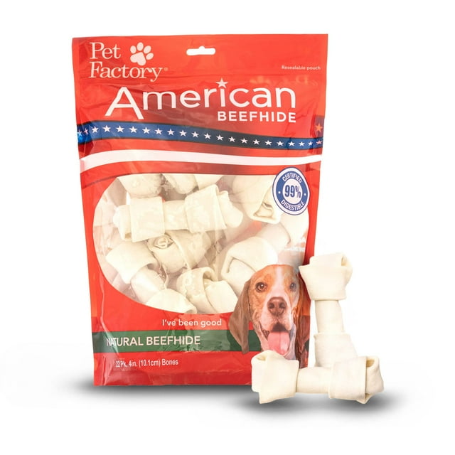 Pet Factory American Beefhide TMA2&nbsp;4-5" Knotted Bones Dog Chew Treats - Natural Flavor, 22 Count/1 Pack