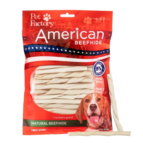 Pet Factory American Beefhide Twist Sticks Dog Chews, Natural Flavor, Treats for Small & Medium Dogs - 5", 1 lb/1 Pack