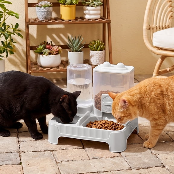 Pet Feeder Bowl, Dispenses Food and Water Together, 2-in-1 Cat Dish, Large Capacity Storage and Tip-Proof Non-Slip Base for Kittens, Small Dogs, and Daily Feeding.