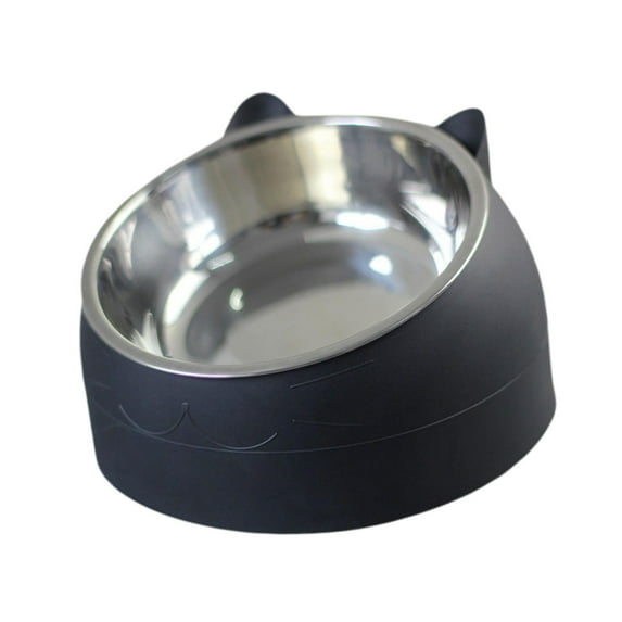 Pet Feeder Raised Container Anti Slip Pet Supplies Stainless Steel Tilted Elevated Food Feeder Drinking Cat Dog Bowl for Puppy Indoor Cats , Black