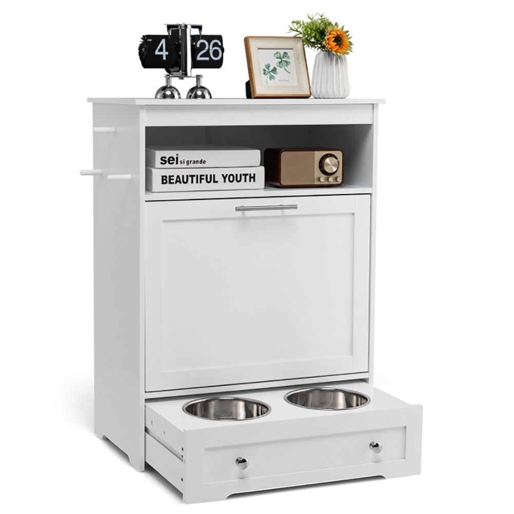 Pet Feeder Station with Stainless Steel Bowl-White, Pet Feeder Station for Puppy Medium Dogs Cats