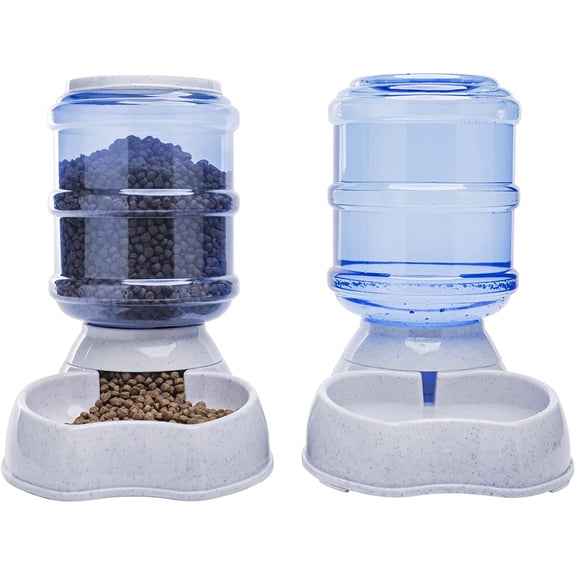 Pet Feeder and Water Food Dispenser Automatic Water Bowl for Dogs Cats, BPA-Free, Gravity Refill, Self Feeding for Small Medium Pets Puppy Kitten Rabbit - 1 Gallon 3.8L (Waterer + Feeder)