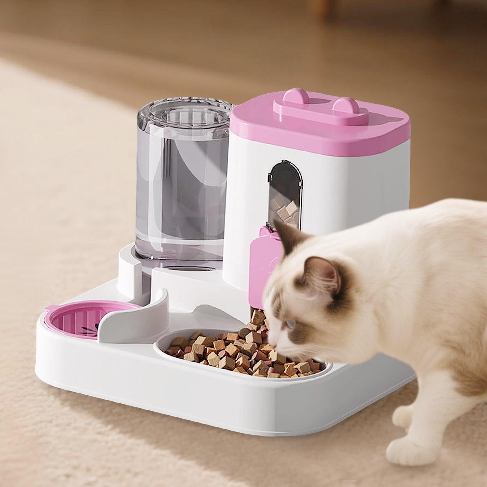 Pet Feeder and Water Dispenser 2-in-1 Automatic Cat Dog Feeder Gravity Food Water Bowl for Indoor Cats Dogs