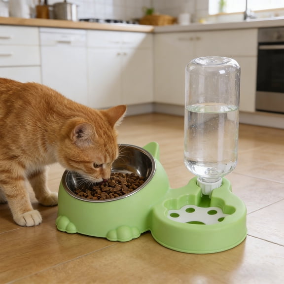 Pet Feeder and Water Dispenser Set Multicolor – Automatic Gravity Waterer withStainless Steel Bowl, Plastic Base, 28x19.5x9cm, 1 Unit