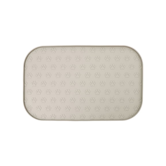 Pet Feeding Food Mat with Raised Edge, Rectangular Silicone Anti-Slip Waterproof Pet Bowl Mat Placemat for Dog and Cat (Khaki)