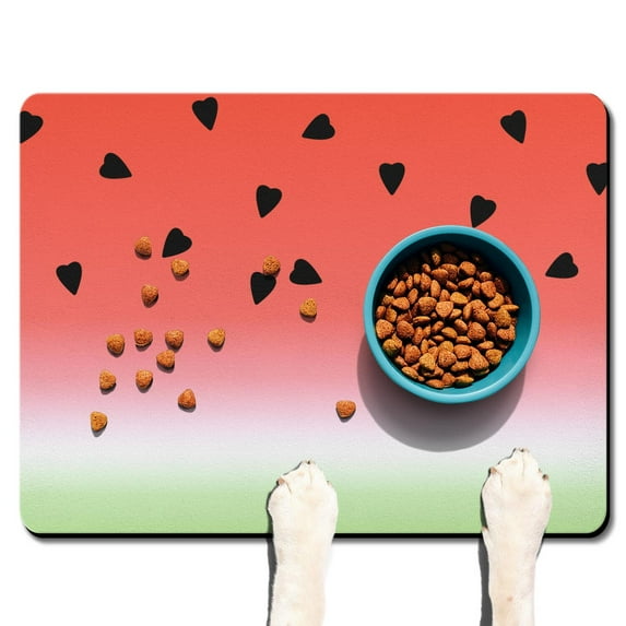 Pet Feeding Mat 16x24 Inch with Fresh Tropical Watermelon Print, Durable Waterproof Dog Food Mat, Absorbent, Non-Slip, Quick Dry, Washable Mat for Dogs and Cats