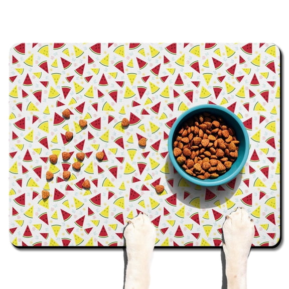 Pet Feeding Mat 16x24 Inch with Tropical Watermelon Pattern, Durable Waterproof Dog Food Mat, Absorbent, Non-Slip, Quick Dry, Washable Mat for Dogs and Cats