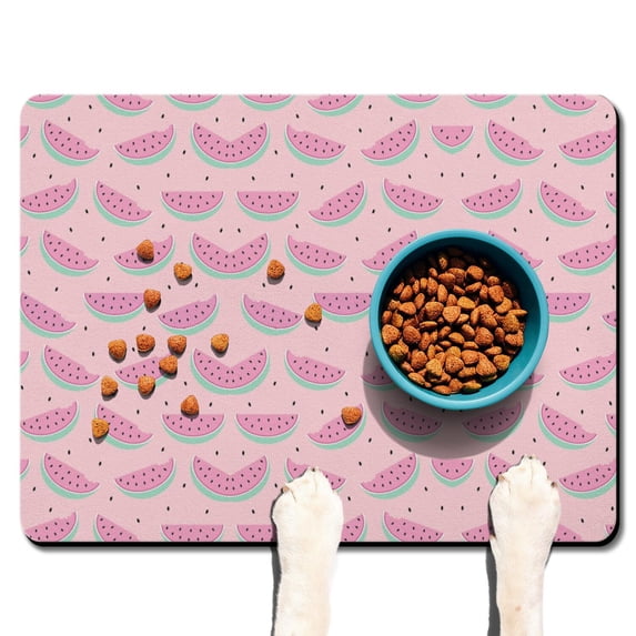 Pet Feeding Mat 16x24 Inch with Tropical Watermelon Pattern, Durable Waterproof Dog Food Mat, Absorbent, Non-Slip, Quick Dry, Washable Mat for Dogs and Cats