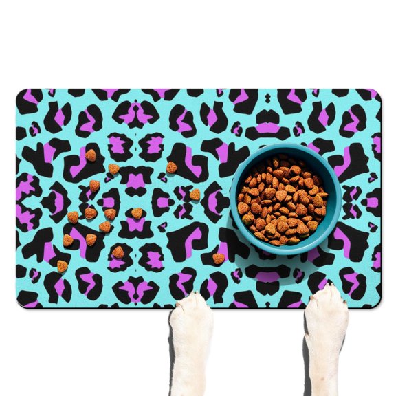 Pet Feeding Mat 16x24 Inch with Vintage Leopard Pattern, Durable Waterproof Dog Food Mat, Absorbent, Non-Slip, Quick Dry, Washable Mat Featuring Romantic Leopard Design