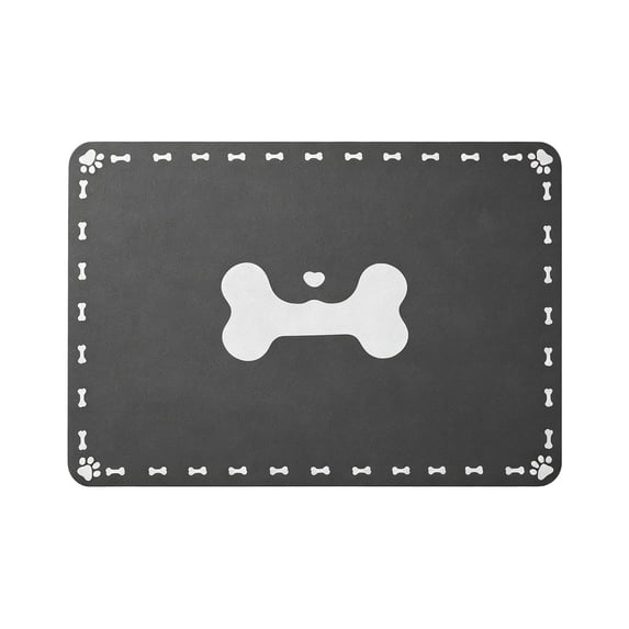 Pet Feeding Mat, 23.6inX15.7in Waterproof Quick-Dry Dog Cat Bowl Mat with Bone & Paw Print, Non-Slip, Black