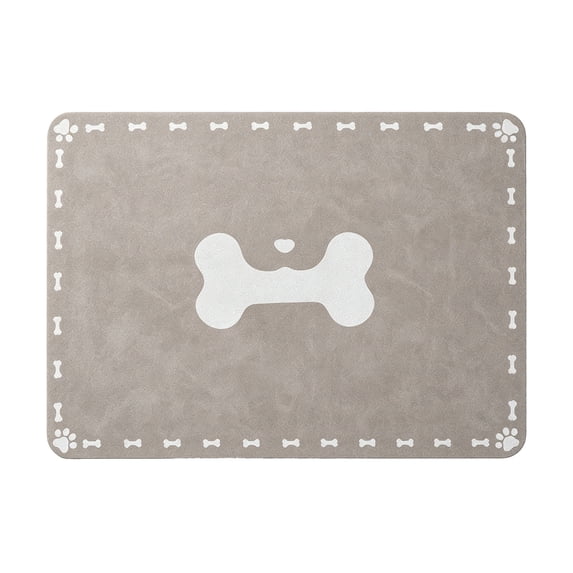 Pet Feeding Mat, 23.6inX15.7in Waterproof Quick-Dry Dog Cat Bowl Mat with Bone & Paw Print, Non-Slip, Gray