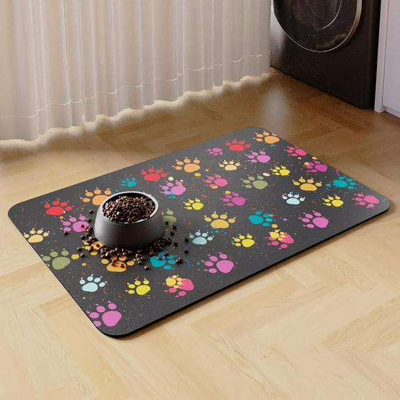 Pet Feeding Mat- Absorbent Dog Mat for Food and Water Bowl, Pet Food Bowl Mat, Dog Bowl Mat with Non-Slip Backing, Dog Food Mats for Floors, Quick Dry Dog Water Dispenser Mat(Grey,16"x24")