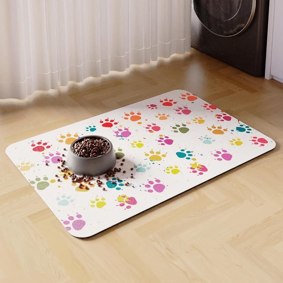 Pet Feeding Mat- Absorbent Dog Mat for Food and Water Bowl, Pet Food Bowl Mat, Dog Bowl Mat with Non-Slip Backing, Dog Food Mats for Floors, Quick Dry Dog Water Dispenser Mat(White,12"x19")