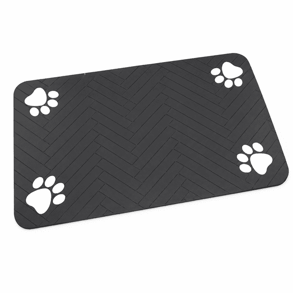 PLERISE Pet Feeding Mat Waterproof, Quick-Dry for Dogs & Cats (24"x16", Dark Gray Striped)