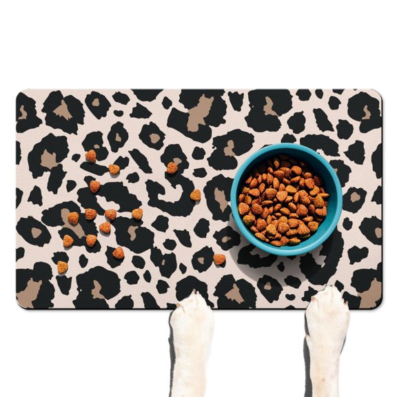 Pet Feeding Mat with Abstract Leopard Texture, Durable Waterproof Dog Food Mat, Absorbent, Non-Slip, Quick Dry, Washable Mat Featuring Stylish Animal Design