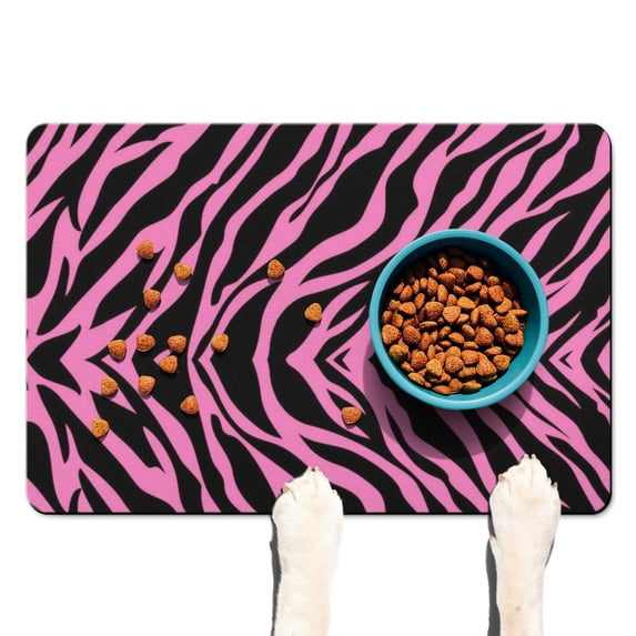 Pet Feeding Mat with Abstract Zebra Pattern, Durable Waterproof Dog Food Mat, Absorbent, Non-Slip, Quick Dry, Washable Mat Featuring Cute Cartoon Zebra Stripes and Gradient Style