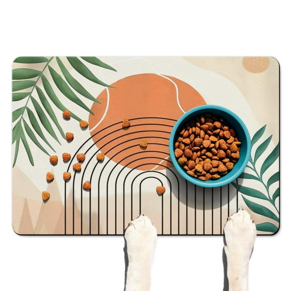 Pet Feeding Mat Boho Chic Artistic Vintage Rustic Aesthetic Non-Slip Absorbent Waterproof Quick Dry Washable for Dogs or Cats