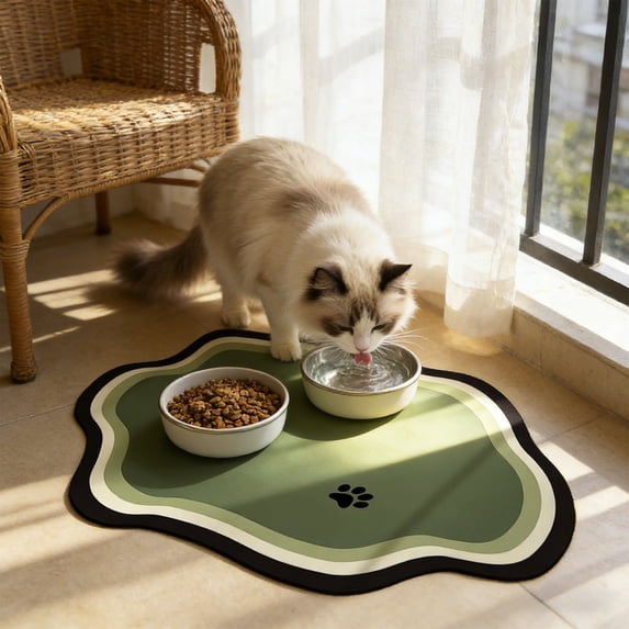 Pet Feeding Mat for Cats and Dogs | Quick-Drying Absorbent Nylon | Non-Slip Rubber Backing | Waterproof Bowl Mat 40x30cm | Durable Multicolor Indoor Use