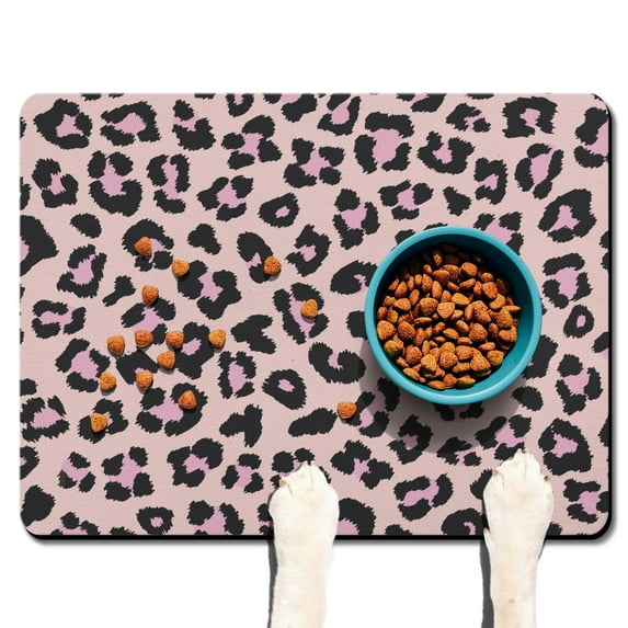 Pet Feeding Mat with Classic Leopard Spots Design, Durable Waterproof Dog Food Mat, Absorbent, Non-Slip, Quick Dry, Washable Mat Featuring Fashion and Texture