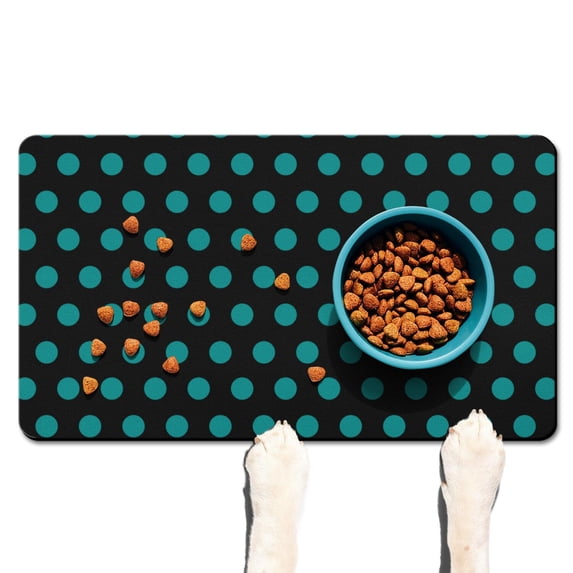 Pet Feeding Mat with Classic Polka Dot Print, Durable Waterproof Dog Food Mat, Absorbent, Non-Slip, Quick Dry, Washable Mat Featuring Vintage Polka and Retro Dots