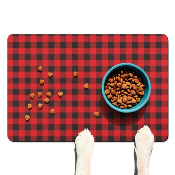 Pet Feeding Mat with Colorful Checkered Design, Durable Waterproof Dog Food Mat, Absorbent, Non-Slip, Quick Dry, Washable Mat Featuring Striped and Checkered Fusion Pattern